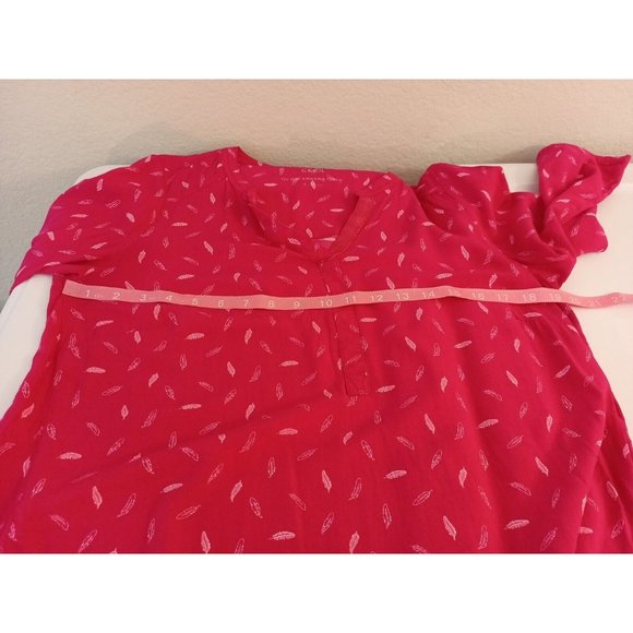 Women's Cecil Pink Feather Print 3/4 / Roll Tab Sleeve Blouse Medium - Picture 8 of 9